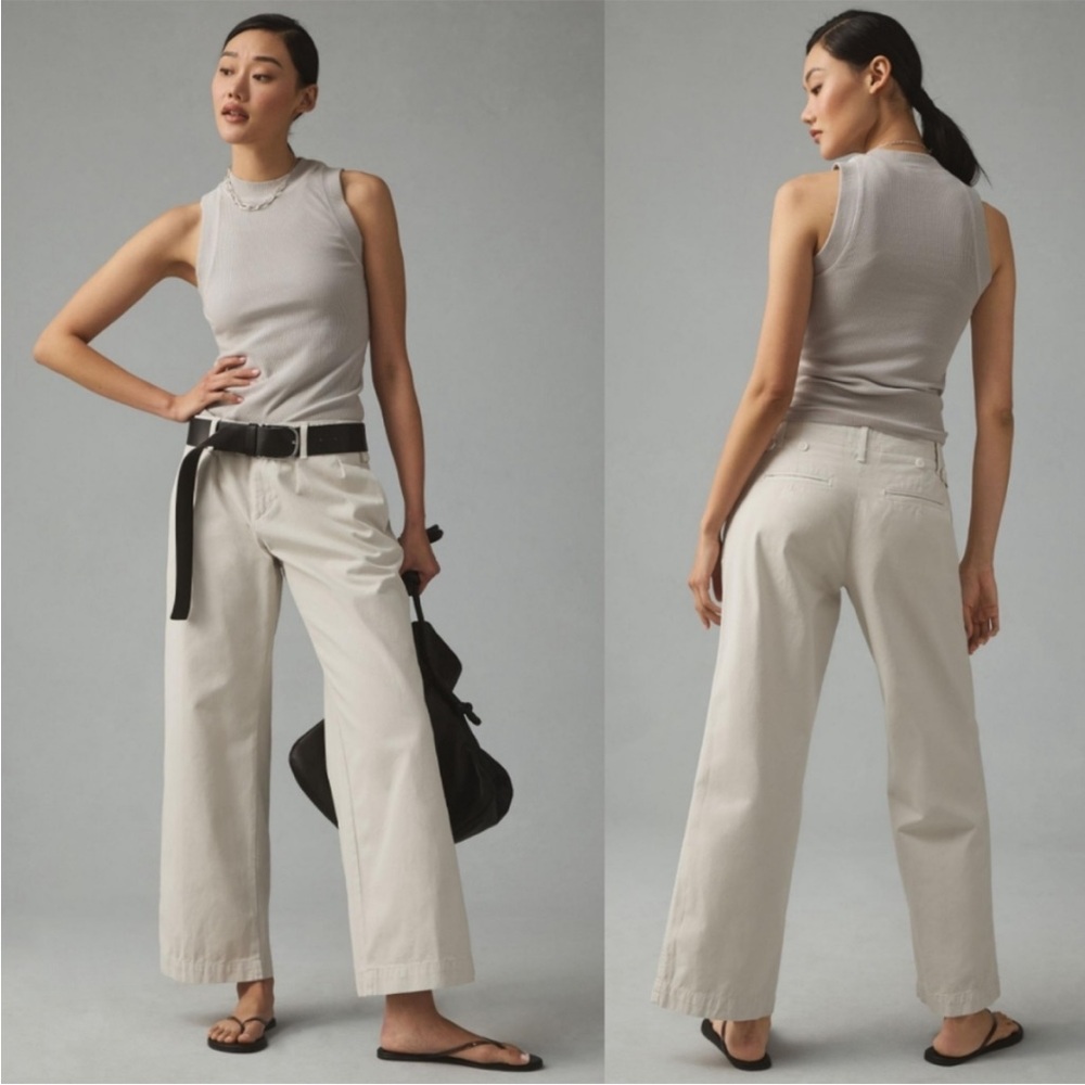 Anthropologie Maeve Pleated Wide-Leg Chino Trousers Pants NWT Womens 2 Tall
